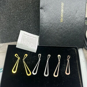 Vintage Technibond 3-Pair Dangle Earring Set - 18K Gold/Rose Gold/Platinum